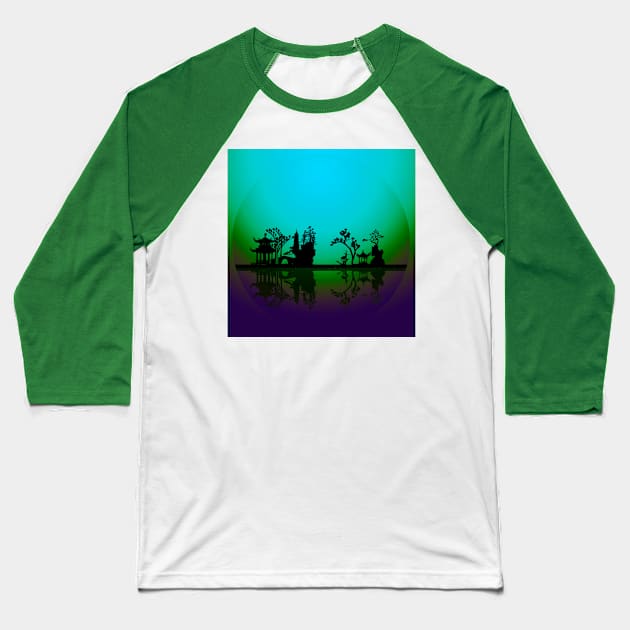 Asian Night Silhouettes Baseball T-Shirt by rolffimages